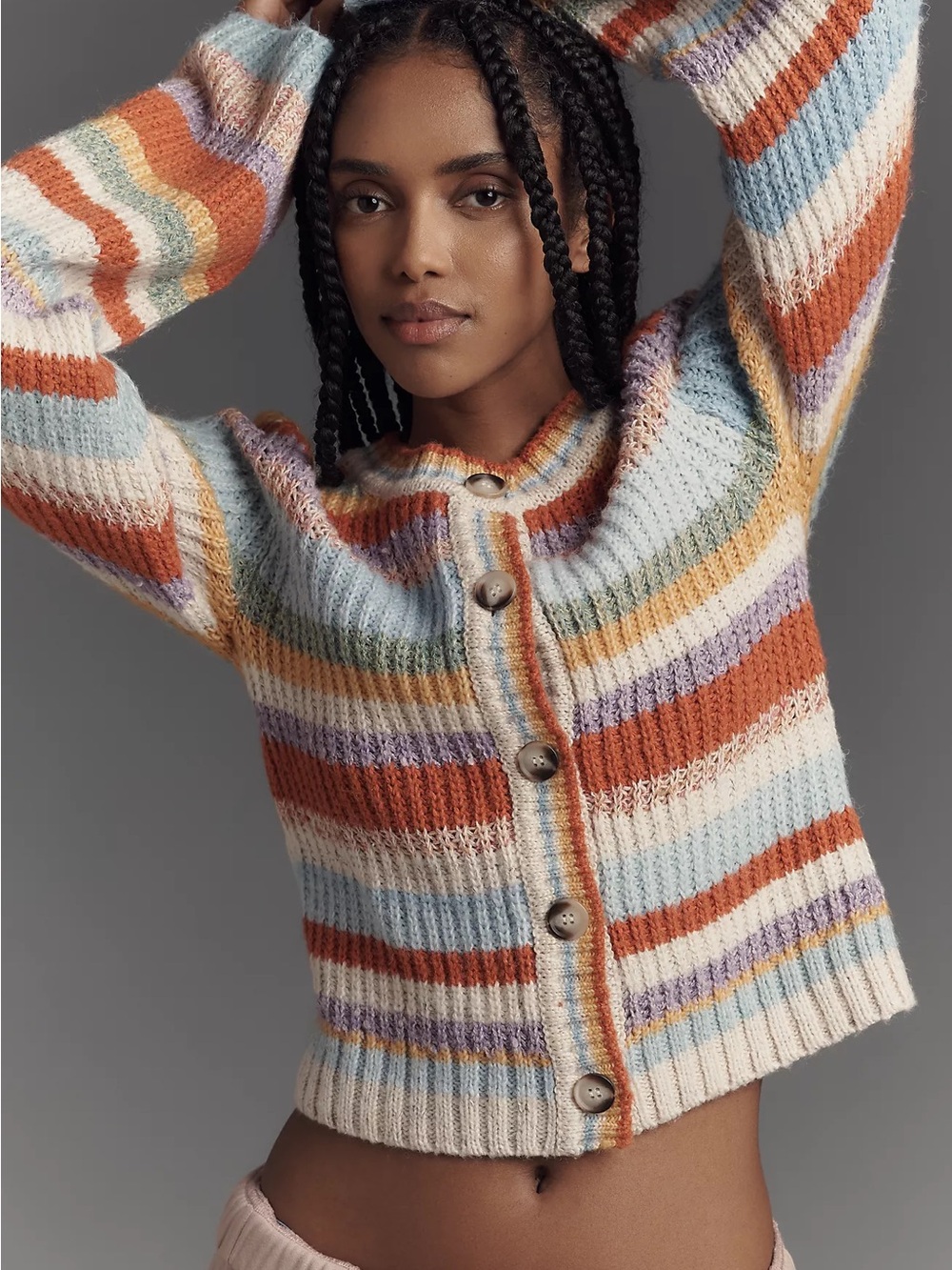 Pilcro | Anthropologie Multicolor Striped Ribbed Knit Cardigan Dopamine Retro